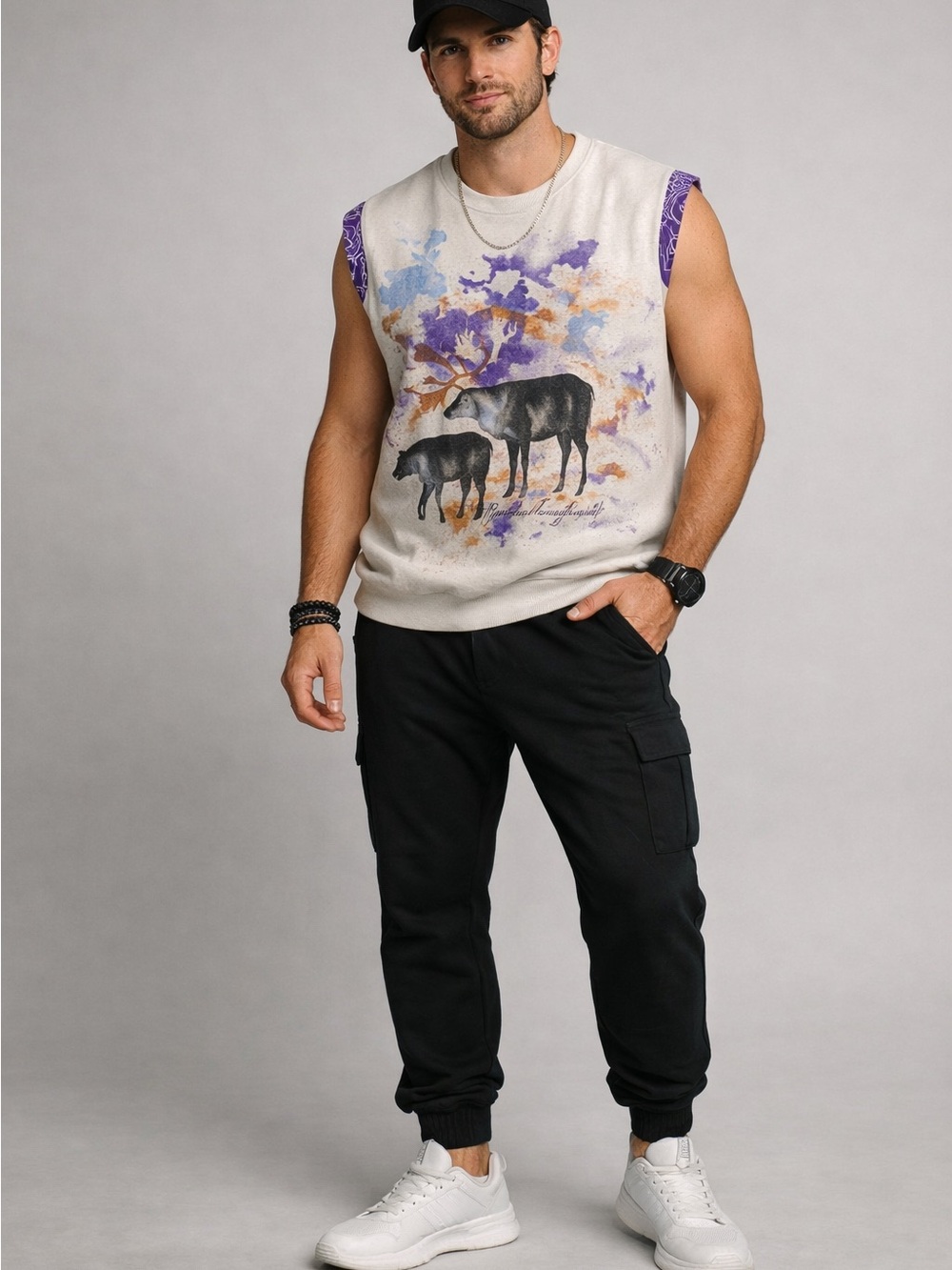 Lee Cream Graphic Moose Sweatshirt with Purple Trim